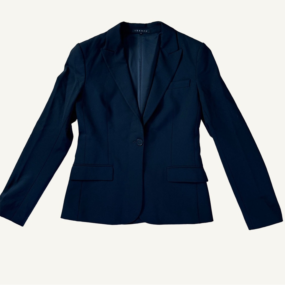 Theory Black Wool Blazer One Button Tailored Jacket 8 - Picture 5 of 7